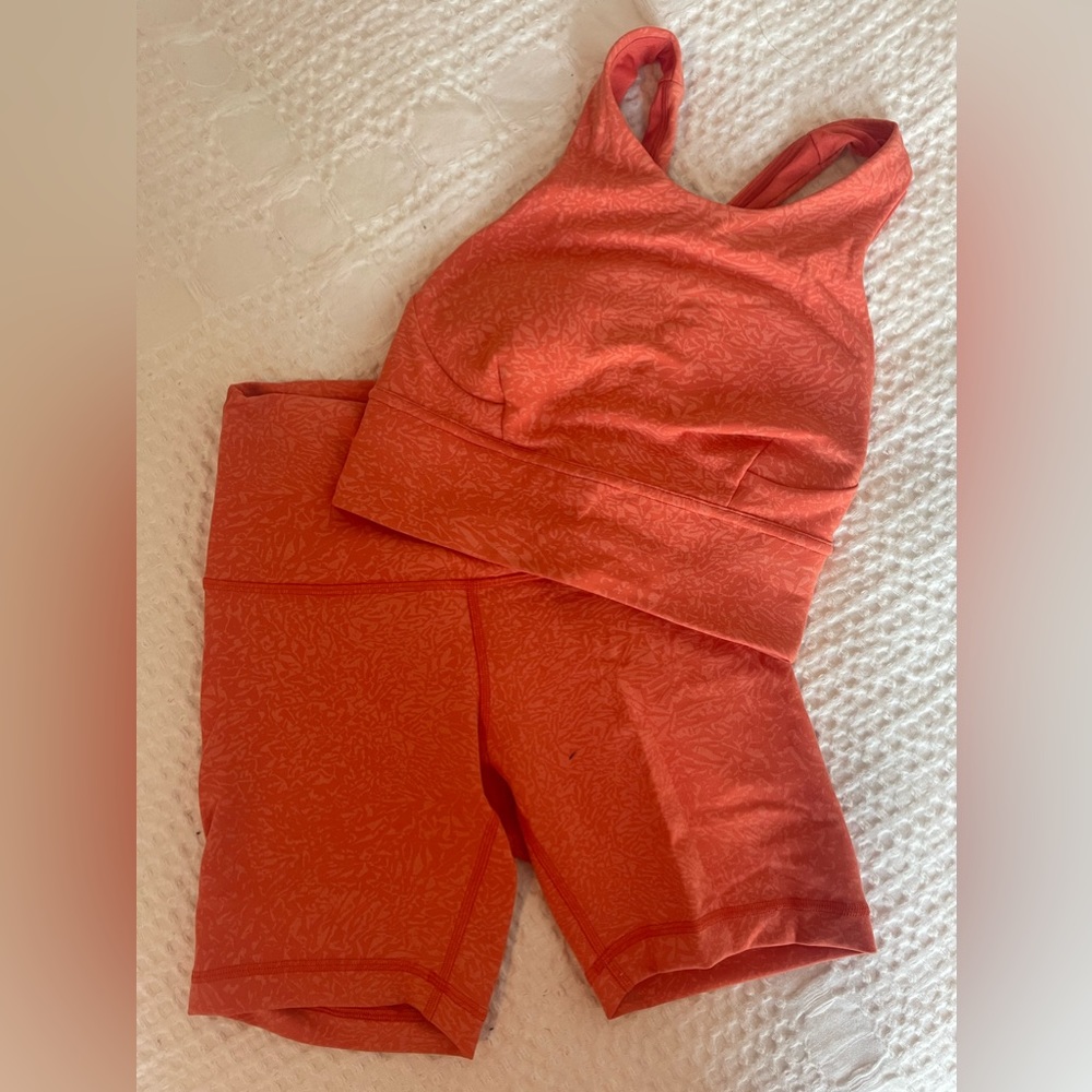 lululemon workout set, biker shorts and crop top